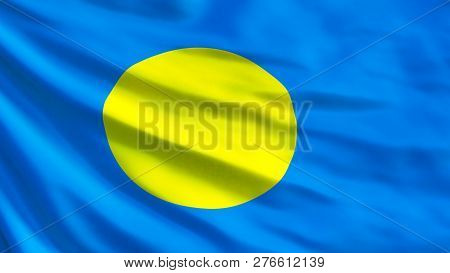 Palau Flag. Waving Flag Of Palau 3d Illustration. Ngerulmud