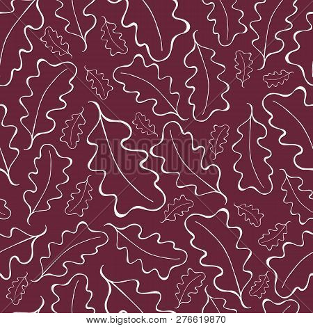 Vector Rich Brown And White Oak Leaves Seamless Hand Drawn Pattern Background Perfect For Fabric, Sc