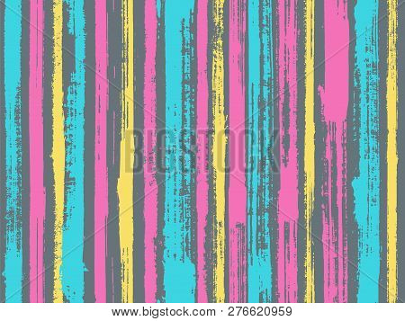 Watercolor Strips Seamless Vector Background. Sloopy Gouache Vertical Lines Vector Pattern. Cute Wal