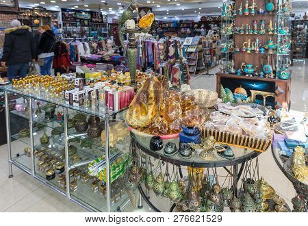 Maan, Jordan, December 07, 2018 : A Large Number Of Souvenirs Are On The Shelves For Sale In A Roads