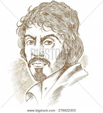 Hand Drawn Vector Portrait Isolated On White Bacground.caravaggio