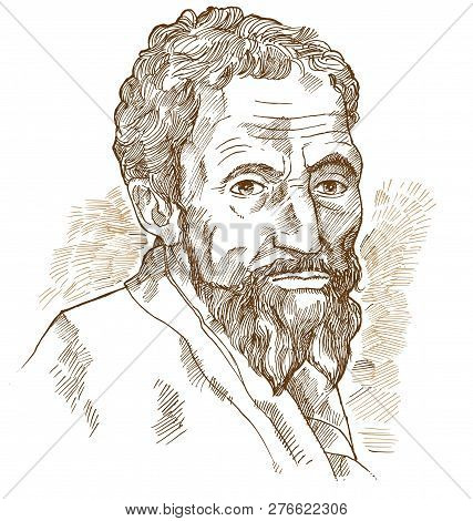 Hand Drawn Vector Portrait On White Background. Michelangelo Buonarroti
