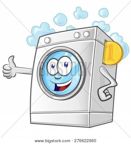 Laundry Service Cartoon With Coins. Vector Illustrator