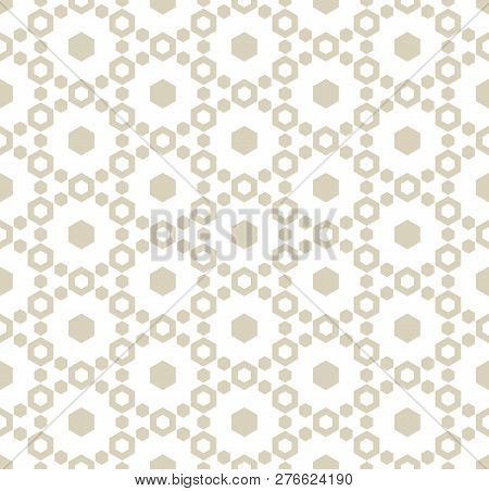 Geometric Seamless Pattern With Delicate Hexagonal Lattice. Subtle White And Beige Hexagons Texture,