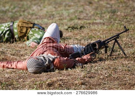 Sambek, Rostov Region, Russia, August 19, 2018: Historical Festival Sambek Heights. Killed Mojahed W