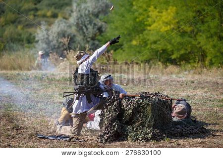 Sambek, Rostov Region, Russia, August 19, 2018: Historical Festival Sambek Heights. Mojahed Throws A