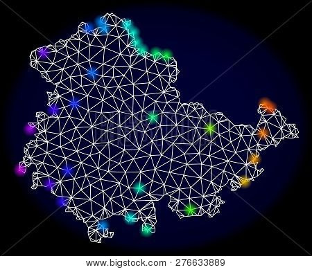 Mesh Vector Map Of Thuringia State With Glare Effect. Light Spots Have Bright Spectrum Colors. Abstr
