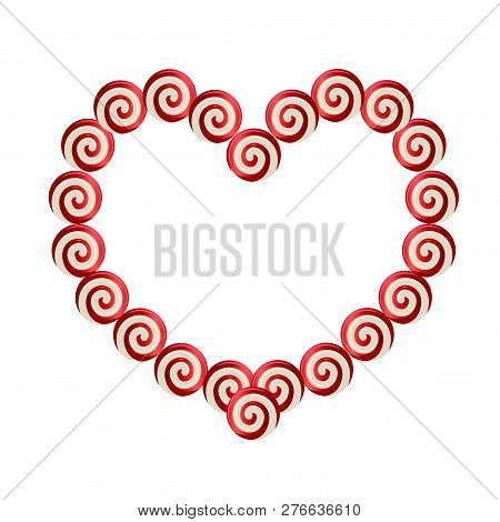 Red And White Heart Shaped Frame Made Of Lolipops With Space For