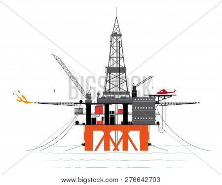 Drilling Platform For Oil Or Gas Production From The Ocean Floor. Contour With Traced Details.