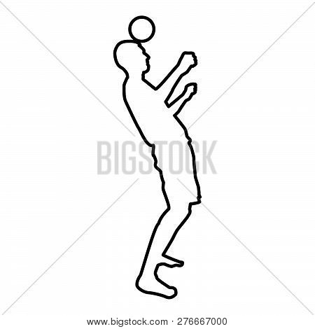 Man Kicks The Ball On Head. Soccer Player Taps Ball With His Head Football Concept Juggling Trick Wi