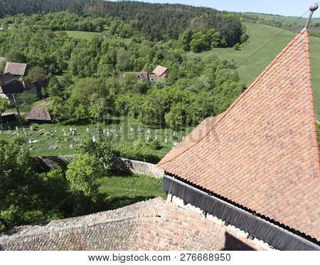 View Of A Cemetery In Transilvania From Church