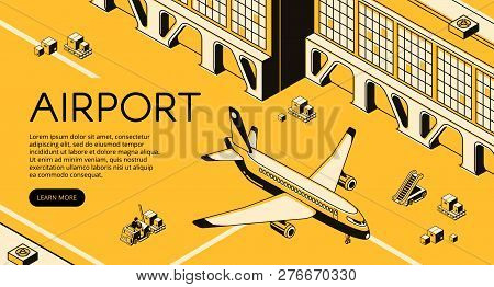 Airport Freight Logistics Illustration Of Airplane, Parcels On Forklift Loader Pallet And Passenger 