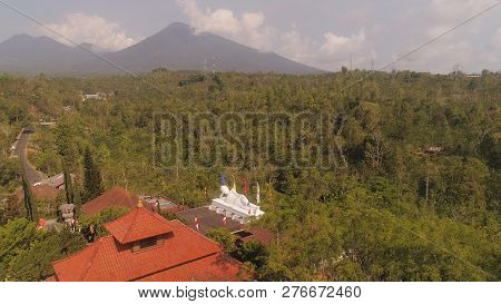 Buddhist Temple Vihara Dharma Giri With Sleeping Buddha. Aerial View Buddhist Temple In Mountains Ba