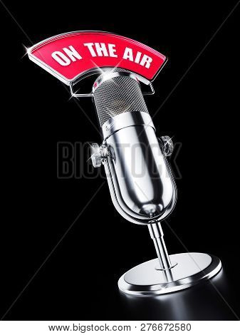 On Air Microphone On Black Background. 3d Render