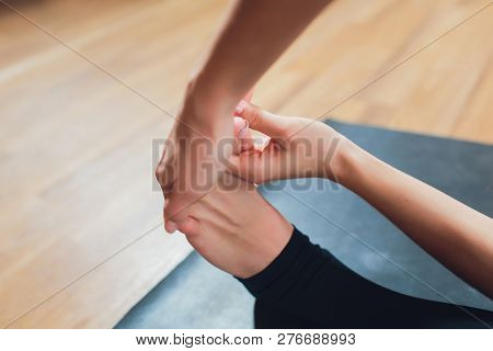 Young Woman Practicing Yoga, Stretching In Variation Of Reverse Table Top Exercise, Bridge Pose, Wor
