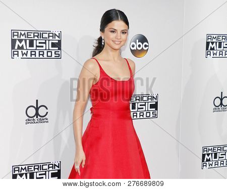 singer-actress Selena Gomez at the 2016 American Music Awards held at the Microsoft Theater in Los Angeles, USA on November 20, 2016.