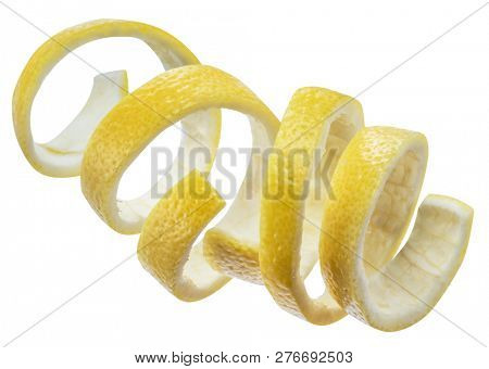 Lemon peel or lemon twist on white background. File contains clipping path.