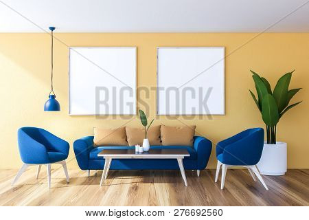 Yellow Living Room, Sofa And Two Posters