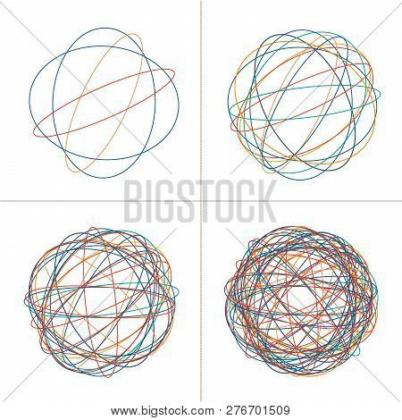 Tangled Circle Clew, Colored Intricate Texture. Chaotic Colorful Tangled Circles. Chaos Stripes. Vec
