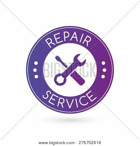 Emergency Repair Service Logo Or Badge With Wrench Silhouette. Vector Illustration Isolated On White