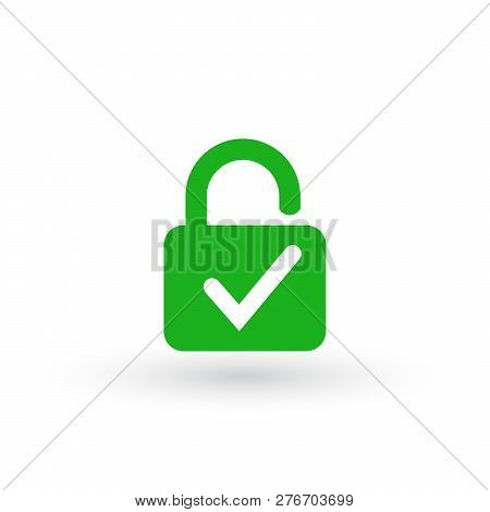 Lock And Check Mark Icon Isolated On White Background. Security Check Lock Sign. Vector Illustration