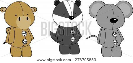 Cute Kawaii Animals Plush Toy Cartoons Collection Set In Vector Format Very Easy To Edit