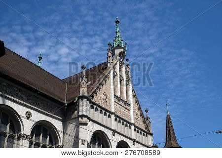 ZURICH, SWITZERLAND - JUNE 23, 2018: Facade of the Landesmuseum in Zurich, Switzerland