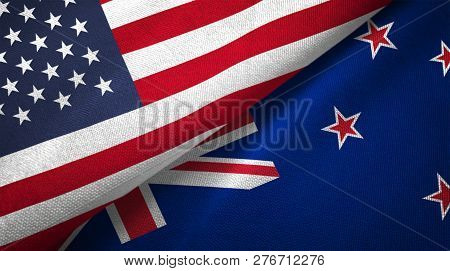 New Zealand And United States Two Flags Textile Cloth Fabric Texture
