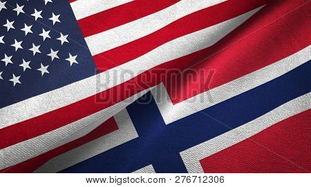 Norway And United States Two Flags Textile Cloth Fabric Texture