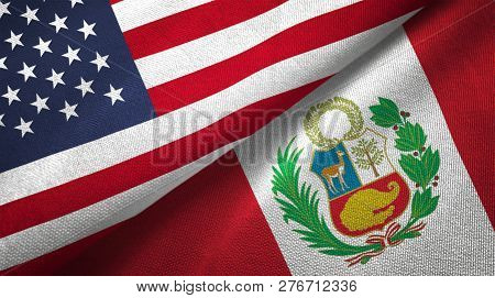 Peru And United States Two Flags Textile Cloth Fabric Texture