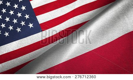 Poland And United States Two Flags Textile Cloth Fabric Texture