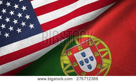 Portugal And United States Two Flags Textile Cloth Fabric Texture