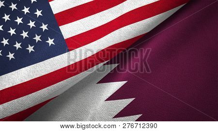 Qatar And United States Two Flags Textile Cloth Fabric Texture