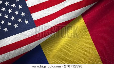 Romania And United States Two Flags Textile Cloth Fabric Texture