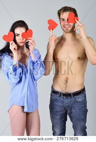 Couple In Love Happy With Their Relations. Sexual Relations Between People. Man Sexy Torso And Woman