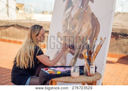Young Woman Paint Artist Drawing At Home Roof
