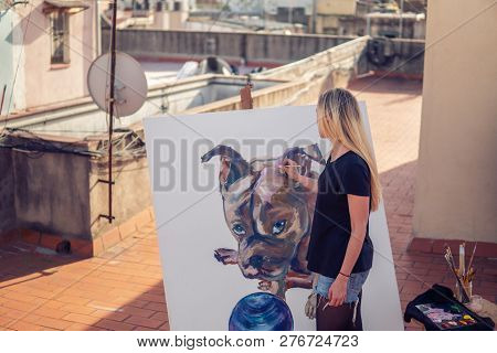 Young Woman Paint Artist Drawing At Home Roof