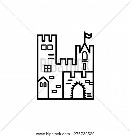 Castle Logo Design. Line Style Vector Illustration. Travel Concept. Kingdon Symbol. Vector Label For