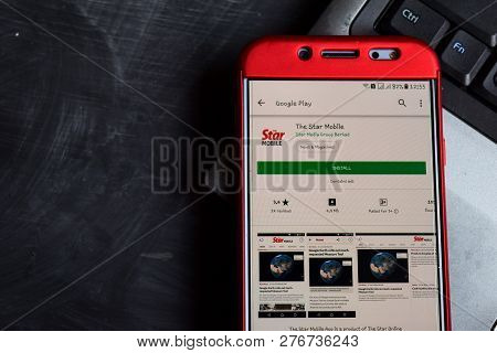 Bekasi, West Java, Indonesia. January 4, 2019 : The Star Mobile Dev App On Smartphone Screen. The St