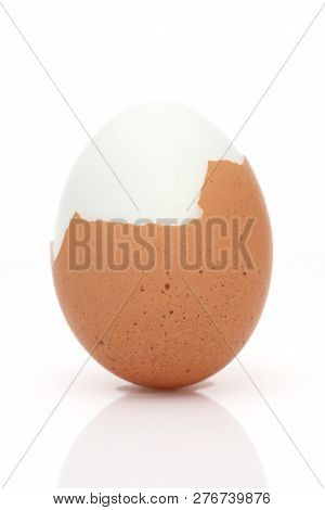 Standing Boiled Egg On A White Background, In A Studio Shot
