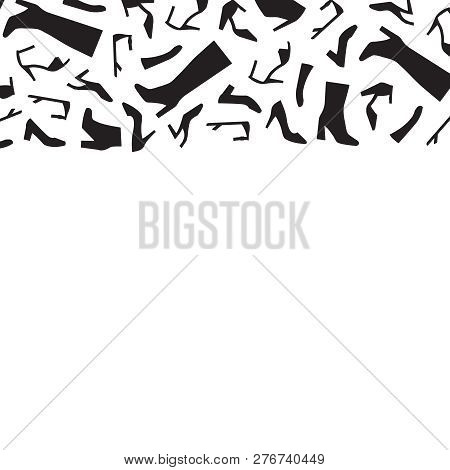 Vector Horizontal Border With Woman Shoes Silhouettes.