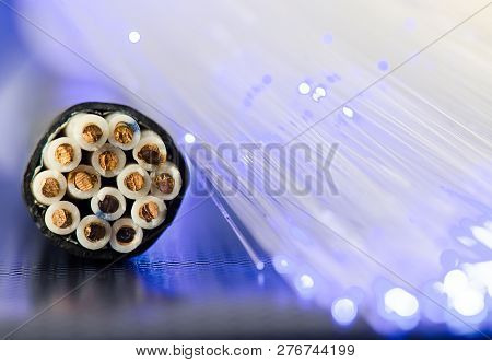 Cross-section Of The Control Cable. Color Code For Residential Wire. The Glowing Garland Lies Nearby