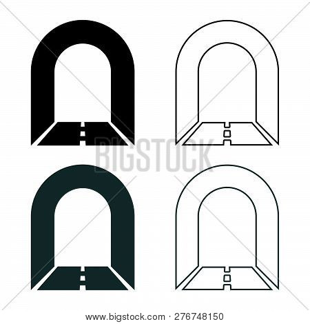 Subway Tunnel With Road For Car Icon Set Grey Black Color Vector Illustration Outline Flat Style Sim