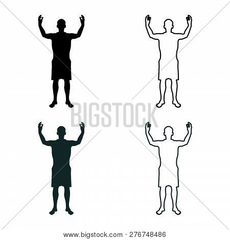 Man Happy Meet Anyone Silhouette Meeting Joy Concept Front View Icon Set Grey Black Color Vector Ill