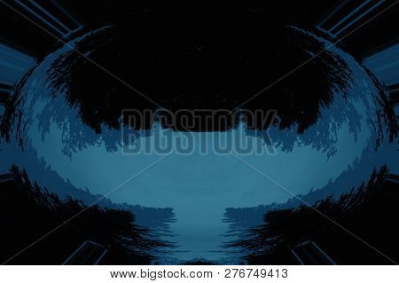 Scary Background With Ghost In Dark Night Tones. Night Silhouette Of Creepy Monster In Shadow With C