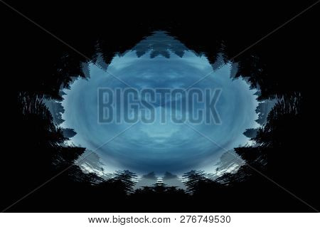 Scary Background With Ghostly Portal In Dark Night Tones. Night Silhouette Of Creepy Supernatural Po