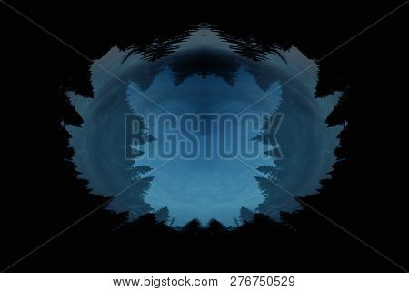 Scary Background With Ghostly Portal In Dark Night Tones. Night Silhouette Of Creepy Supernatural Po