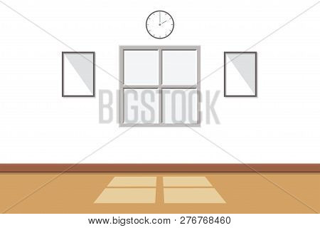 White Room Interior There Is Sunlight Through The Window With The Empty Wall Background ,vector Illu