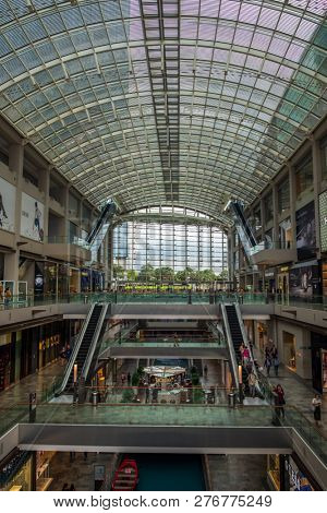 SINGAPORE CITY, SINGAPORE - APRIL 19, 2018: Inside the Marina Bay Sands shopping mall the Shoppes
