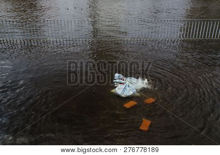River And City -  Sunken Boulevards In The Coastal City Of Kolobrzeg On The River During A Strong St